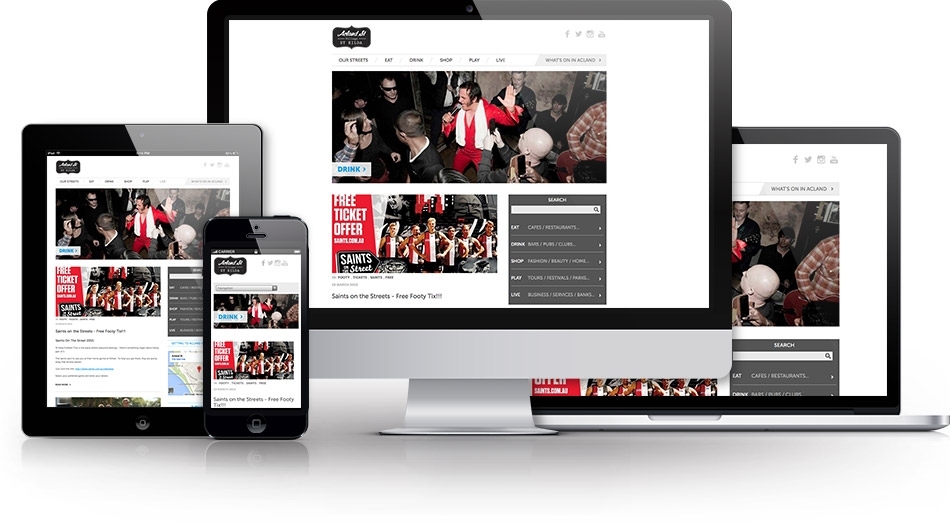 Acland Street St Kilda website Photo of the website on desktop, tablet and mobile
