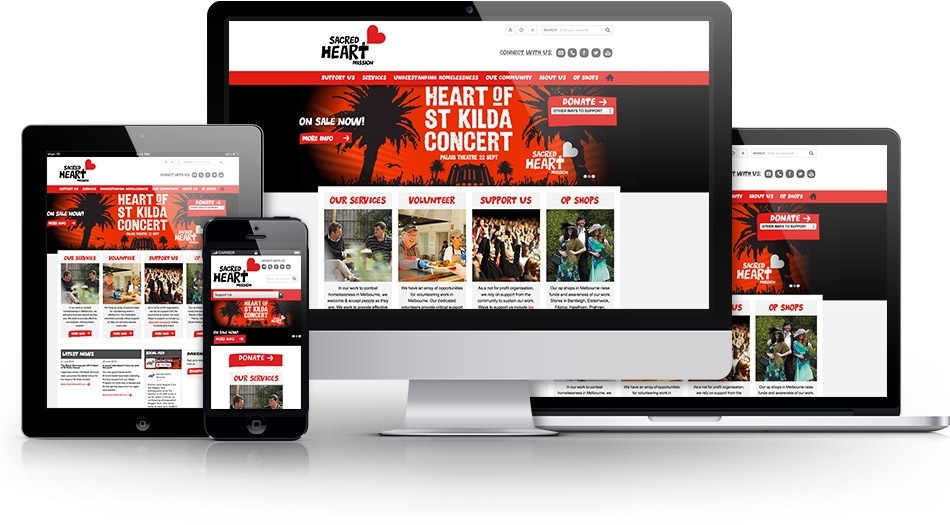Sacred Heart Mission website Photo of the website on desktop, tablet and mobile